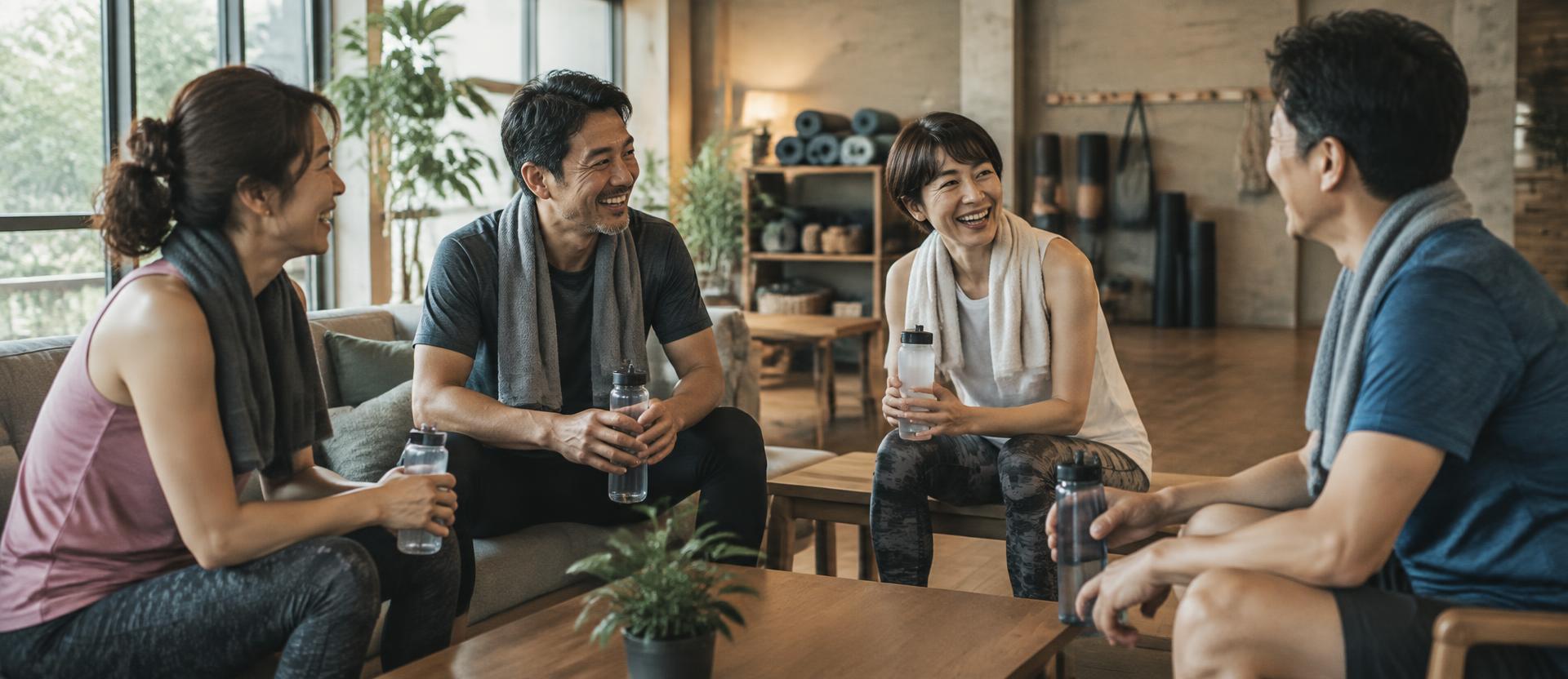 40代がレッスン後に談笑する様子